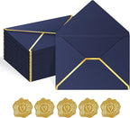 60 Pack Gold Envelopes 5x7 Dark Blue, 250G Pearled Cardstock A7 Envelopes for Invitations Business Mailing Envelope with Gold Foil Border, A6 4x6 Envelopes for Wedding Baby Shower Cards