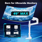 ARES WING Heavy-Duty Monitor Mount for 17-49 inches Ultrawide Curved Flat Monitors, Holds 44lbs, with Extended Column for Desk, Adjustable Gas Spring, White