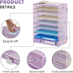 Marbrasse Paper Organizer Letter Tray, 9 Tier Mesh File Organizer with Handle, Paper Sorter Desk Organizer for Home Office Supplies - Purple