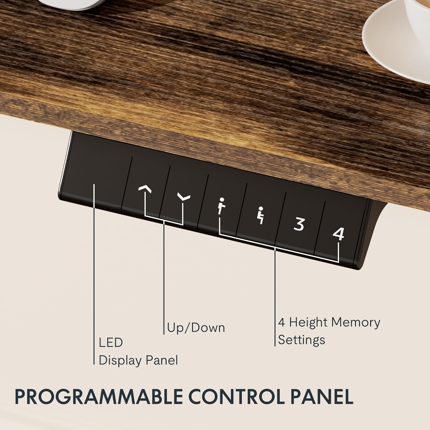FLEXISPOT EN1 Whole-Piece Standing Desk, 48x30 Electric Sit Stand Desk for Home Office (Black Frame + Rustic Top, 2 Packages)
