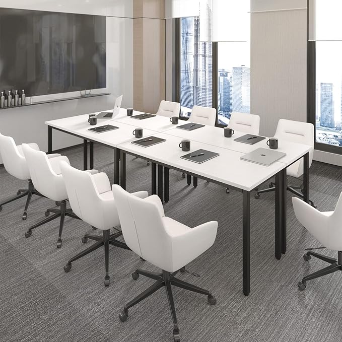 Bonzy Home Conference Tables 9ft Office Computer Desk for Meeting Room Study Writing Printer Podcast Table Save Space Design for 10 People Rustic Modern White 4PCS 110.2"x47.2"x29.5"