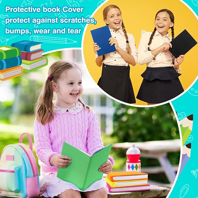 Sherr 14 Pcs Stretchable Book Covers 14.5 x 9 Inch Book Covers Stretchy Durable Book Protector Washable Reusable Textbooks Book Cloth for Classroom Most Hardcover Book About 9 x 12 Inch (Bright Color)