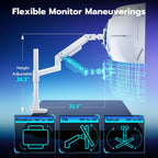 ARES WING Heavy-Duty Monitor Mount for 17-49 inches Ultrawide Curved Flat Monitors, Holds 44lbs, with Extended Column for Desk, Adjustable Gas Spring, White