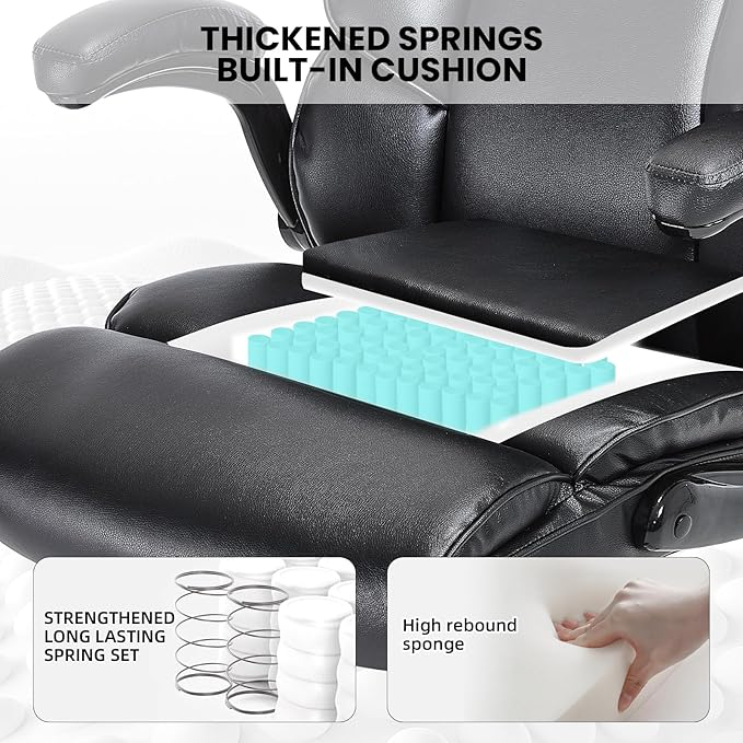 Big and Tall Office Chair 500lbs Wide Seat Executive Office Desk Chair High-Back Office Task Chair with Flip-Up Armrest, Ergonomic Lumbar Support Computer Office Chairs for Heavy People(Black)