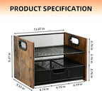 Wood Desk Organizer - 3-Tier Desktop File Organizer with Drawer, Wooden Paper Tray, Office Desk Organzier and Accessories for Papers, Mail, Notebooks, Stationery