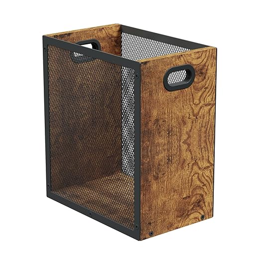 Small Trash Can, Retro Garbage Can With Handle, Iron and Wood Combination Office Trash Can, Industrial Style Design Wastebasket Bin for Bathroom, Laundry Room, Kitchen, Office, Dorm(2.2 Gallon)