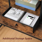 Home Printer Stand for Desk, Desktop Printer Table with Storage Drawer and Side Book Stand, 2-Tier Printer Shelf, Desk Organizer for Home Office, Rustic Brown and Black PTHR3001