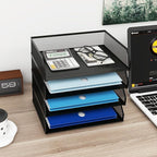 Natwind 4-Tier Stackable Paper Tray, Metal Mesh Desktop Organizer, A4 Desk Organizer, Stackable Letter Trays,File Folder Sorter Organizer with Sliding Tray for Home, Office, School (Black)