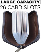 Easyoulife Genuine Leather Credit Card Holder Zipper Wallet With 26 Card Slots