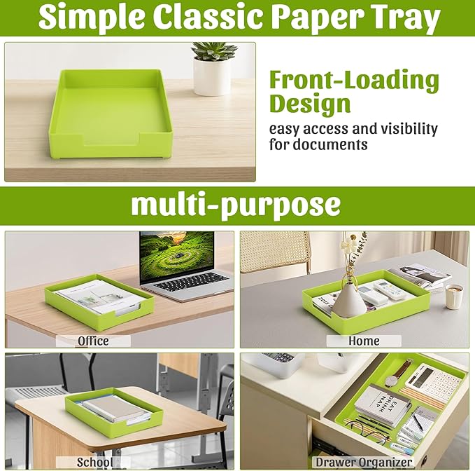 Letter-Size Tray Desk Letter Tray Paper Tray, Sturdy Heavy-Duty Plastic Printer Paper Tray, Single-Tier Stackable File Storage Organizer for Office Home (1, Green)