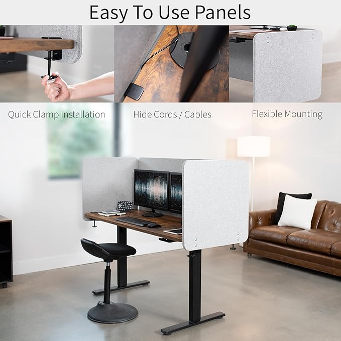 VIVO Clamp-on/Screw-on 24 x 24 inch Privacy Panel, Sound Absorbing Cubicle Desk Divider, Acoustic Partition, Gray, PP-1-V024G