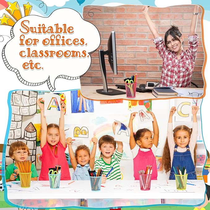 Colarr 24 Pcs Mesh Pencil Holder, Colored Metal Pen Holder Metal Pen Cup Desk Organizer Cups Makeup Brush Holders for Desk Home School Office, 4 Colors