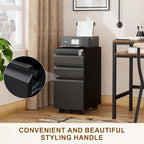 Metal Mobile File Cabinet with Lock and 4 Keys - Fully Assembled, Under Office Desk 3 Drawers Filing Cabinet for Home Office with Anti-tilt Wheels, A4/Legal/Letter Hanging File Drawers