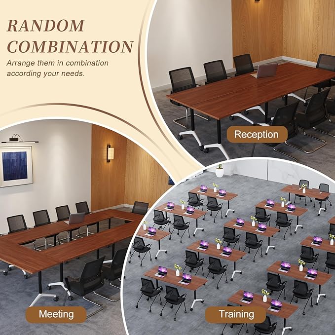 Folding Conference Room Table, Modern Conference Tables with Wheels, Large Rectangular Mobile Training Tables for Office Classroom, Foldable Modular Boardroom Seminar Table (4pack L55.1in)