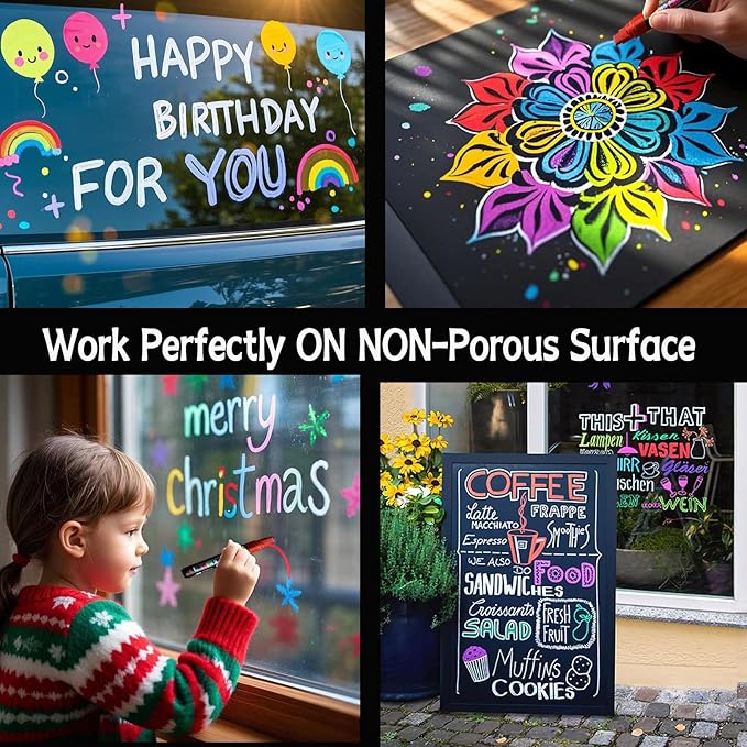 Window Chalk Markers for Cars Glass Washable, 8 Colors Jumbo Liquid Chalk Marker Pens with 7mm 2 in 1 Nib Wide Tips, Big Chalkboard Markers Car Window Paint Pens for Auto, Bistro, Poster,Mirror