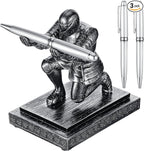 Spakon Knight Pen Holder with 2 Pens Resin Desk Organizers and Accessories Funny Executive Pen Stand Fancy Cool Office Gadgets Cool Desk Decorations for Men Home Supplies(Classic,Iron)