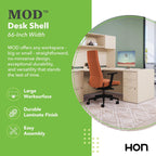 HON MOD Executive Desk 66-Inch Large Computer Desk Shell, Thick Wooden Laminate, Modern Table with Cord Management, 66" W x 30" D x 29" H, Desert Oak