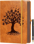 ZXHQ A5 360 Pages Lined Journaling Notebooks with Pen, Journals for Women Men Writing Notebook, Tree of Life Design, Brown Edge Fine Inner Pocket - Light Brown