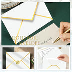 60 Pack Gold Envelopes 5x7 Lvory White, 250G Pearled Cardstock A7 Envelopes for Invitations Business Mailing Envelope with Gold Foil Border, A6 4x6 Envelopes for Wedding Baby Shower Cards