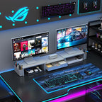 gianotter Dual Monitor Stand Riser, Desk Organizer With Drawer and 2 Pen Holders, Monitor Stand for Desk, Office Decor Essentials (White)