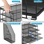 AUPSEN Desk Organizers and Accessories, 5-Tier Desktop Paper File Organizer with Removable File Holder, Desk Accessories & Workspace Organization for Home Office Supplies (Black)