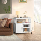 Unikito Rolling File Cabinet Lateral Office Filing Cabinets with Socket and USB Charging Port, Modern Printer Stand on Wheels, Printer Cabinet with Door and Open Storage, Lockable, White