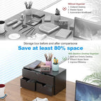 Bamboo Desk Organizer with Drawers Desktop Storage Drawers for Bills Office Supplies Kitchen Utensils Organizing Tool for Home Classroom Organization No Assembly (Black)