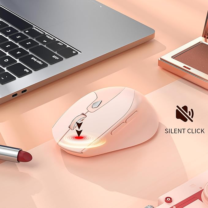TENMOS M7 Bluetooth Mouse, Rechargeable Dual Mode BT5.1+ 2.4GHz USB Silent Wireless Bluetooth Mouse with Type C Adapter & Battery Indicator, Ergonomic Design for Laptop, iPad, MacBook - Light Pink