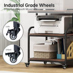Large Printer Stand with Adjustable Storage Shelf, 3 Tier Printer Cart with Wheels for Home Office Organization, Rolling Table Stand for Heat Press Mini Fridge, Industrial Style