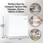 Igloo 1.6 Cu.Ft. Compact Refrigerator - Adjustable Thermostat, Glass Shelves, Includes Scraper, Ice Cube Freezer Drip Tray - White