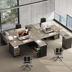 Bestier L Shaped Desk with 4 Drawers, 63" x 47" Executive Desk with Open Storage & Monitor Stand, Corner Desk with 2 File Drawers & Modesty Panel for Home Office, Gray