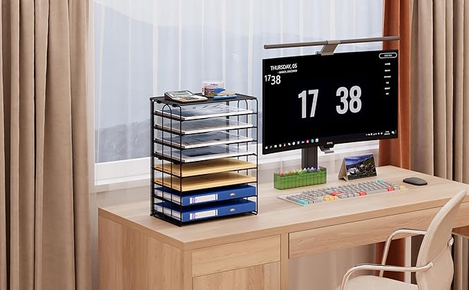 EasyPAG Mesh Desk Tray Organizer 8 Slot Classroom Office Desktop File Paper Sorter, Black