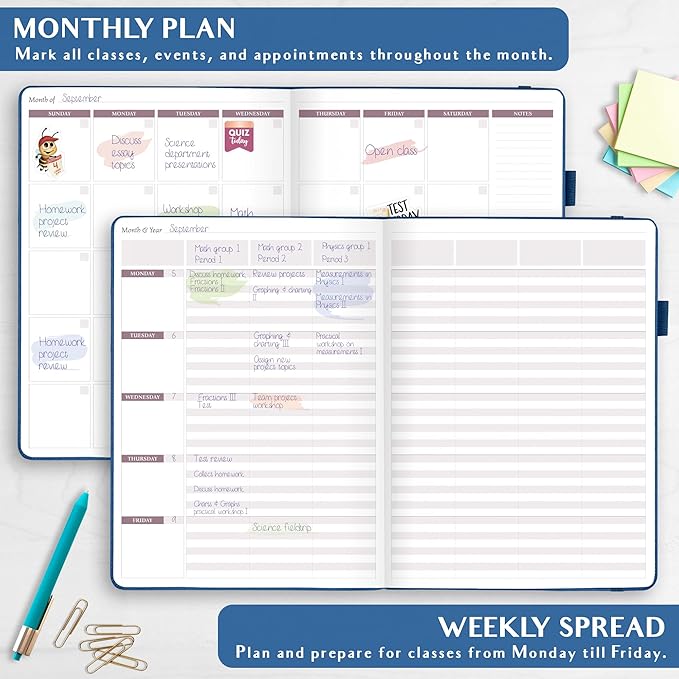 Legend Teacher Planner – Undated Lesson Plan Book for Teachers with Weekly & Monthly Calendars - Classroom Organization & School Year Planner – 8.5”x11.5” Hardcover (Mystic Blue Debossed)