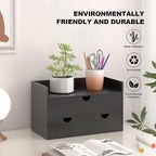 Bamboo Desk Organizer with Drawers Desktop Storage Drawers for Bills Office Supplies Kitchen Utensils Organizing Tool for Home Classroom Organization No Assembly (Black with Shelf)