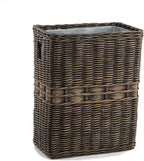 The Basket Lady Large Rectangular Wicker Waste Basket with Metal Liner, 14.5 in L x 9 in W x 18 in H, Antique Walnut Brown