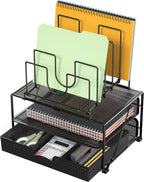 Deco Brothers Desktop File Organizer with Double Tray and 5 Folder Stand, Black