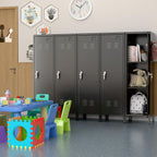 Metal Lockers for Employees with Handle,Metal Storage Locker with 2 Pegboard & 5 Hooks for Gym, School, Office,Home,Garage,Black