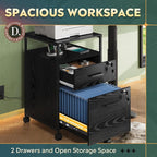 DEVAISE 2 Drawer File Cabinet with Lock and Charging Station, Wood Filing Cabinet fits A4 or Letter Size, Mobile Printer Stand with Open Storage Shelf for Home Office, Black