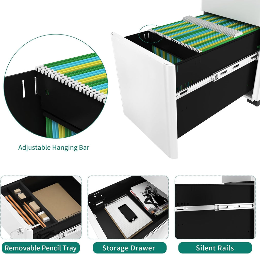 YITAHOME 3-Drawer Metal Filing Cabinet Office Drawers with Keys, Compact Slim Portable File Cabinet, Pre-Built Office Storage Solution for A4/Letter/Legal, White