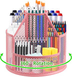 Sturdy Rotating Pen Holder, Cute Metal Pencil Holder, Large Mesh Pen Organizer for Desk, Premium Friendly Office Desk Accessories & Workspace Organizers, Pink