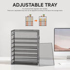 SUBEKYU 9 Tier Paper Organizer for Desk - Gray Metal Mesh Letter Tray File Paper Sorter Organizer Include 6 Pcs Adjustable Height Slid Tray with Handles for Office School Home Organization Storage