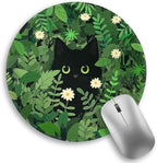 Black Cat Floral Mouse Pad, Small Round Mouse Pads for Desk, Cute Mini Travel Mousepad for Wireless Computer Laptop, Office Desk Accessories, 8.6 x 8.6 inch