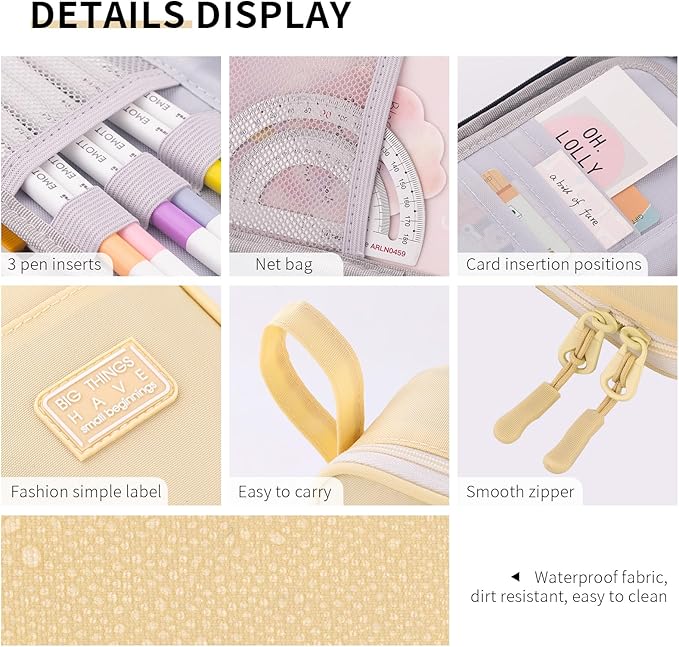 CICIMELON Durable Pen Pencil Case Big Storage Pen Pouch Bag for School Supplies College Teen Girls Adults, Beige