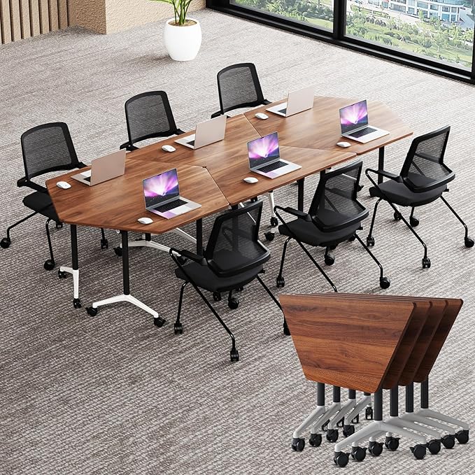 Conference Room Table with Flip-Top Design for Dynamic Meetings, Business Table Computer Desk with Heavy-Duty Frame,Foldable Seminar Meeting Tables for Home Office (2, D, 47.2IN)