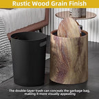 Wood Grain Plastic Trash Can Swing Top Lid, 4Gal/15L Farmhouse Wastebasket Bin Retro Style with Inner Bucket, Bathroom Trash Can Hidden Bag for Room Aesthetic, Round Brown Garbage Can 2pack