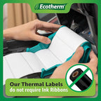 4" x 2.5" Thermal Labels | 4 Rolls | 2400 Labels | fits Zebra, Munbyn, Rollo, Godex, Arkscan, iDPRT, Offnova Thermal Label Printers and More | Blank White Adhesive Stickers by Ecotherm