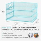 Subekyu 3 Tier Paper Desk Organizer with Handle and 1 PC Slideable Letter Tray, A4 Paper File Folder Sorter Metal Mesh Organizer for Home Office School Desk Supplies Organization Storage, Blue