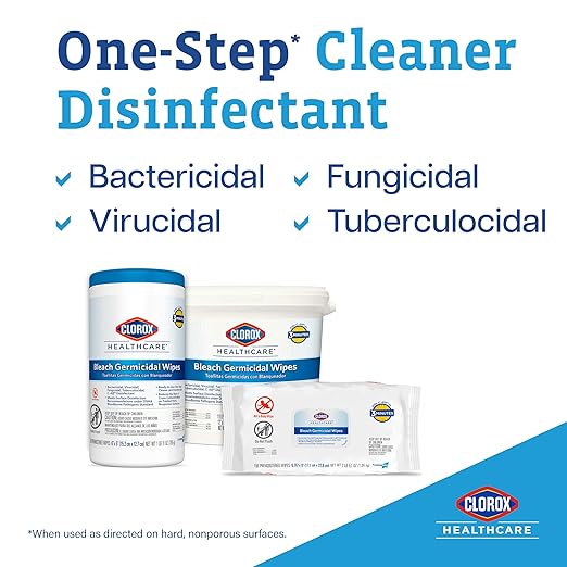 Clorox Healthcare Bleach Germicidal Wipes, 12" x 12", Refill for Bucket, 110 Count Pouch (Package May Vary)