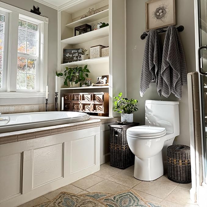 The Basket Lady Large Rectangular Wicker Waste Basket with Metal Liner, 14.5 in L x 9 in W x 18 in H, Antique Walnut Brown