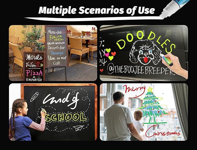 Car Window Markers for Glass Washable, 8 Jumbo Liquid Chalk Pens with 10mm Wide Tips & 3 in 1 Nib, Window Paint for Glass, Chalkboard, Menu Board, Restaurant, Bistro, Grocery Store